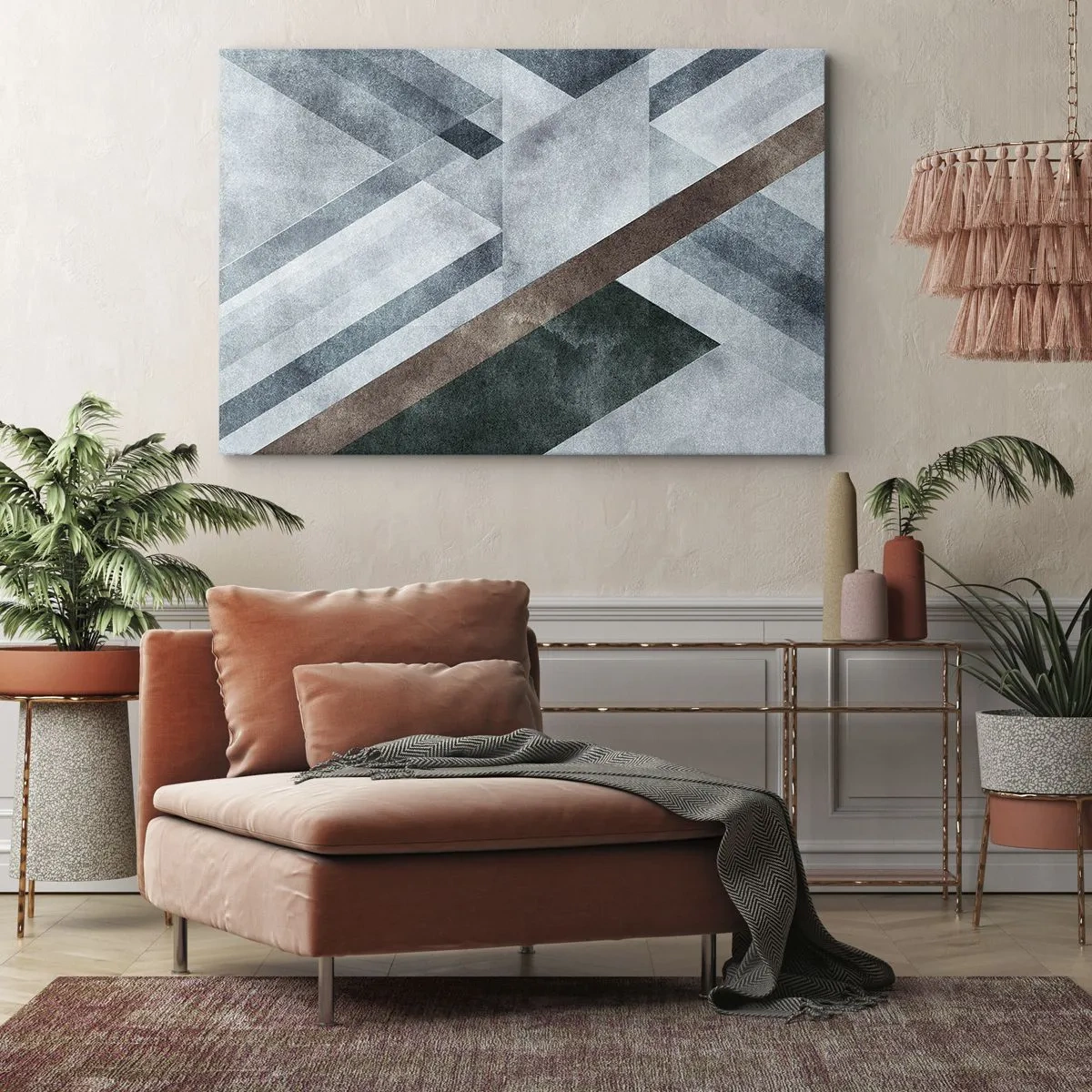 Bild auf Leinwand - Leinwandbild - Geometrische Formen in kühlen Blau- und Brauntönen - 120x80cm - Anspruchsvolle Eleganz der Geometrie - Moderne Wanddekoration für Wohnzimmer und Schlafzimmer ARTTOR