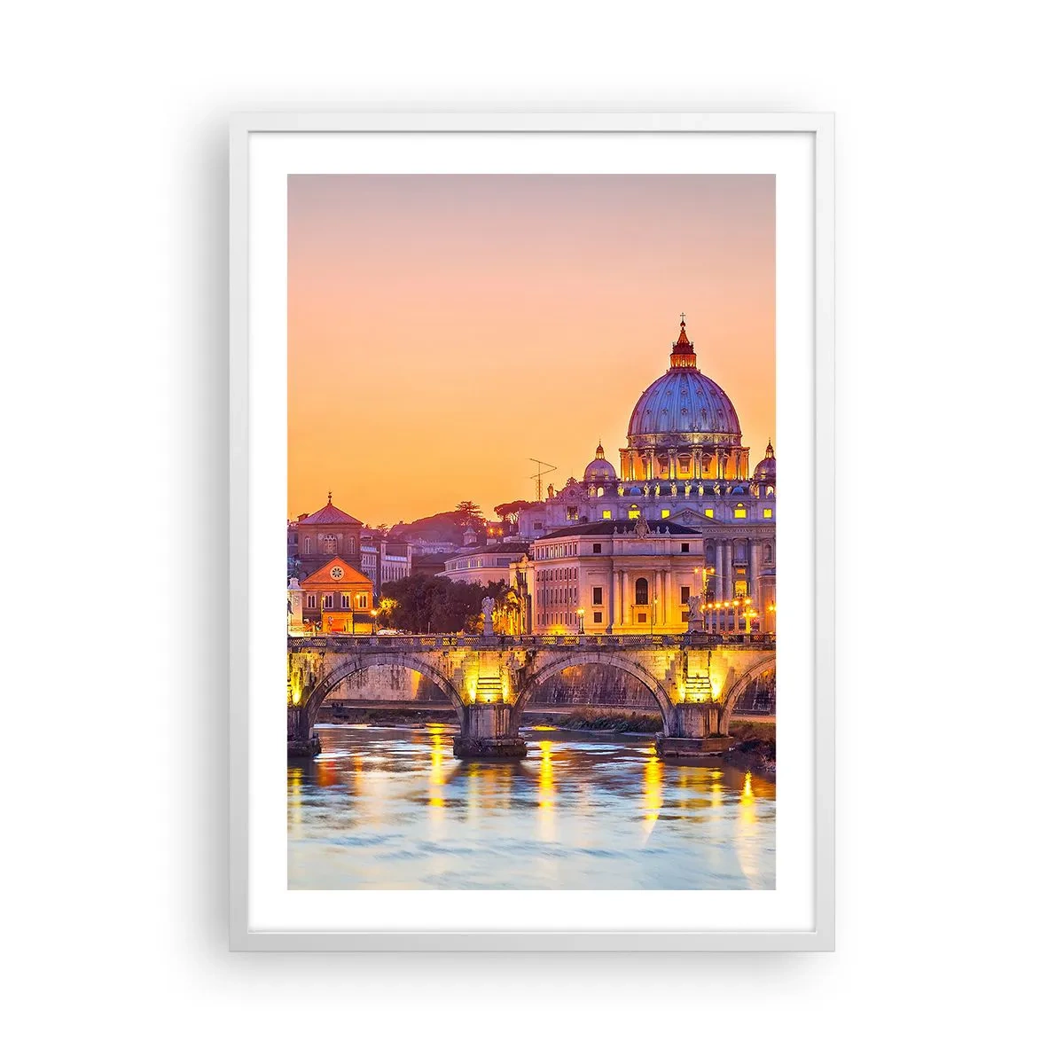 Poster in einem weißen Rahmen - Sonnenuntergang über der ewigen Stadt - 50x70 cm
