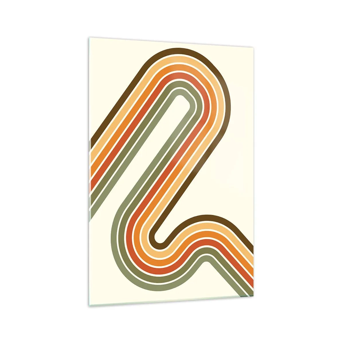 Glasbild - Bild auf glas - Geometrisches Muster in Grün-, Orange- und Beigetönen auf hellem Hintergrund - 70x100cm - Zickzack zum Ziel - Moderne Wanddekoration für Wohnzimmer und Schlafzimmer ARTTOR