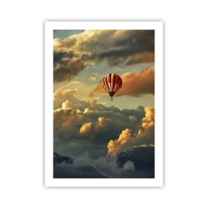 Poster - Ein Ballon zwischen den Wolken bei Sonnenuntergang - 50x70cm - Ich fliege, weil ich es will - Moderne Wanddekoration für Wohnzimmer und Schlafzimmer ARTTOR