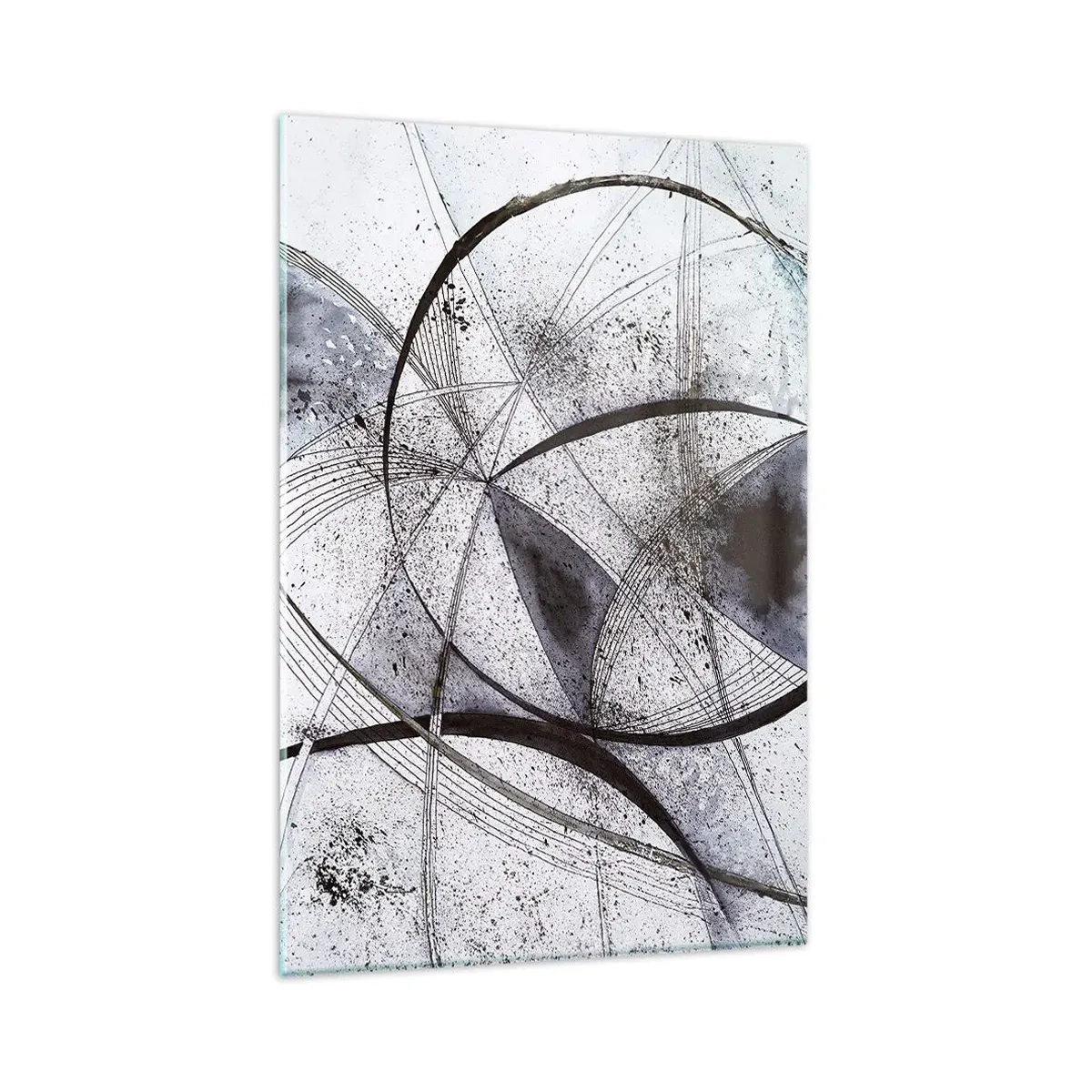 Glasbild - Bild auf glas - Abstrakte Linien und Formen in Grau- und Schwarztönen - 80x120cm - Futuristische Fantasie - Moderne Wanddekoration für Wohnzimmer und Schlafzimmer ARTTOR