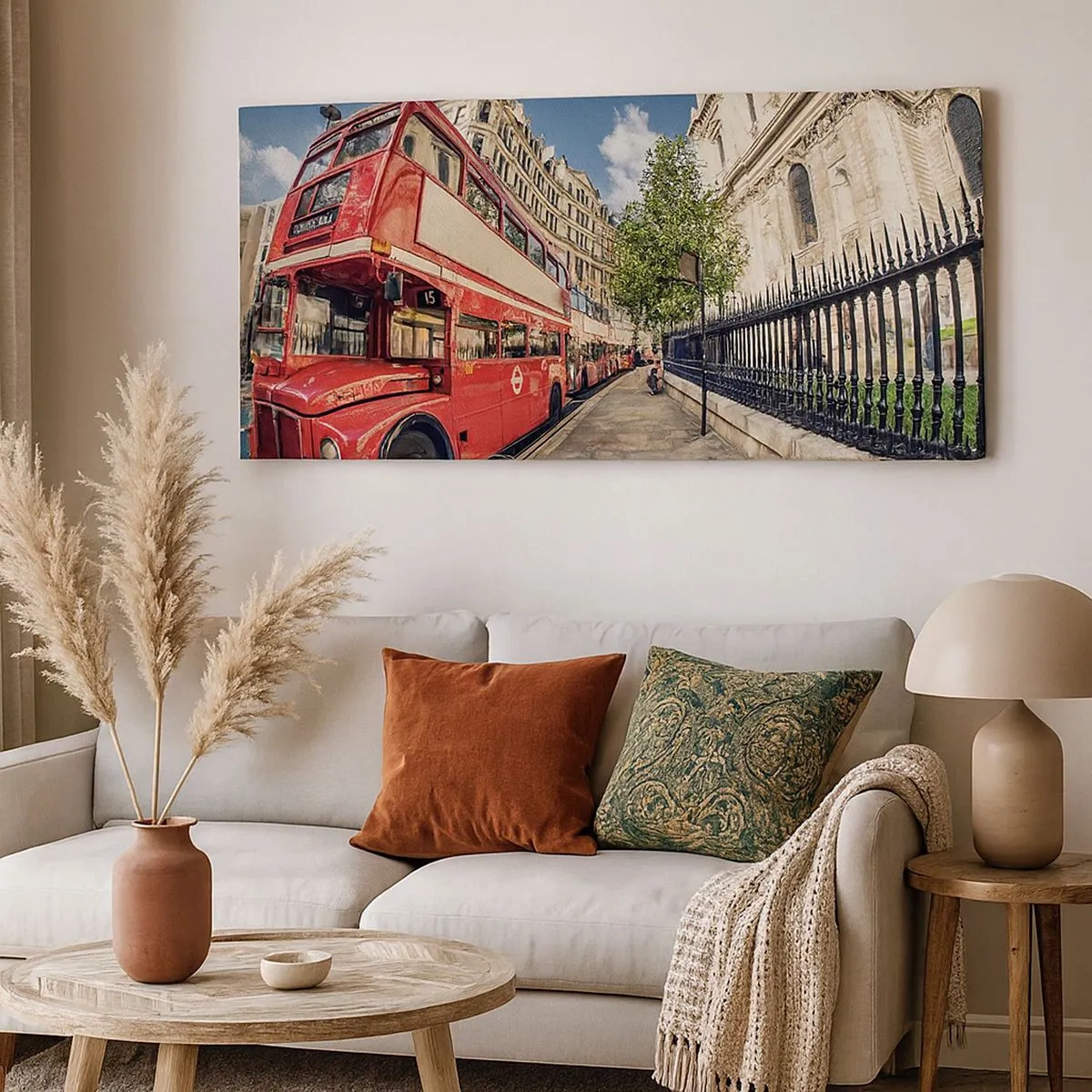 Bild auf Leinwand - Leinwandbild - Londoner Straße in Grau und Rot - 100x40 cm