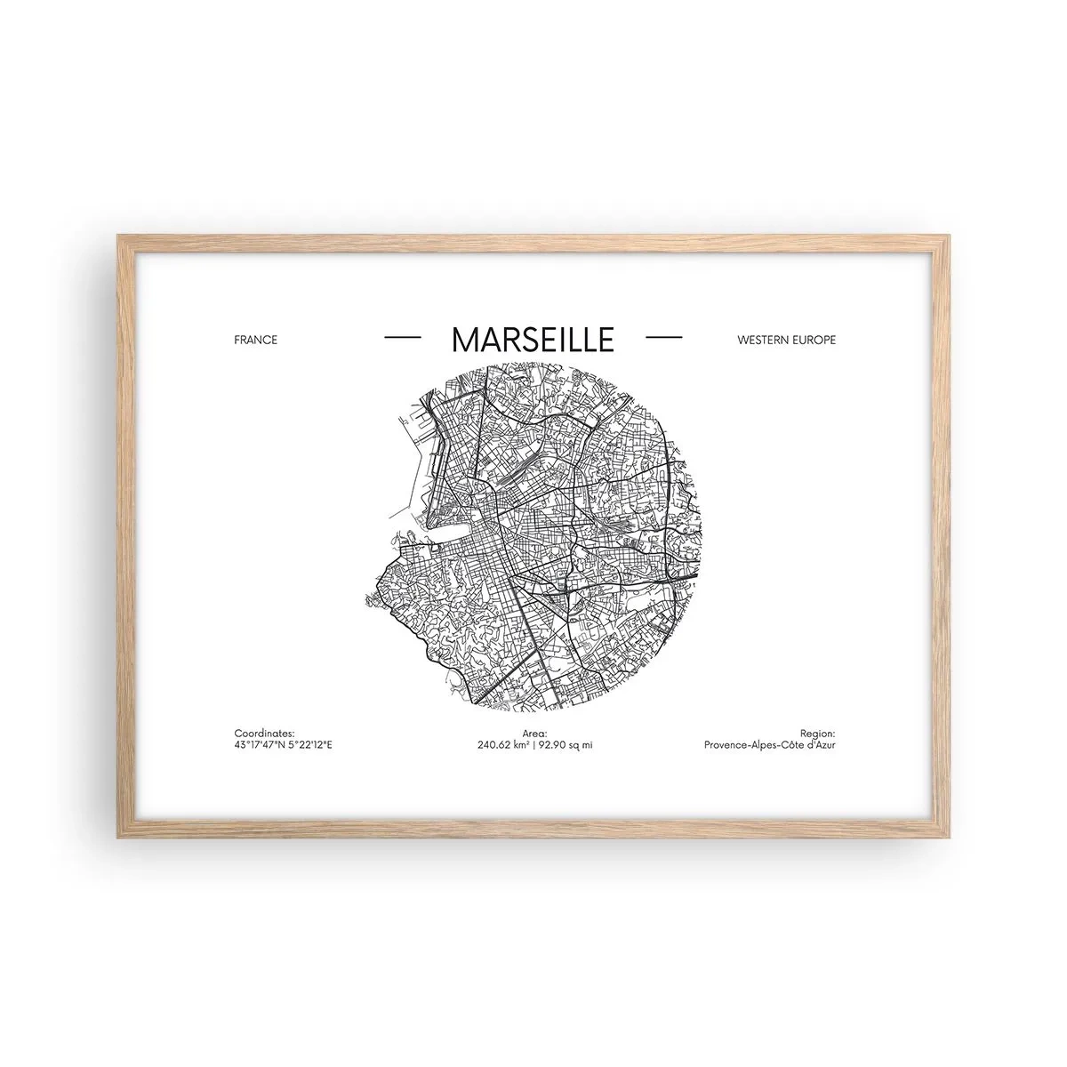 Poster in einem Rahmen aus heller Eiche - Anatomie von Marseille - 70x50 cm