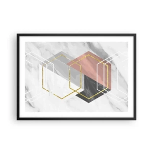 Poster in einem schwarzem Rahmen - Geometrische Figuren mit Gold- und Marmorakzenten - 70x50cm - Kettenkomposition - Moderne Wanddekoration für Wohnzimmer und Schlafzimmer ARTTOR
