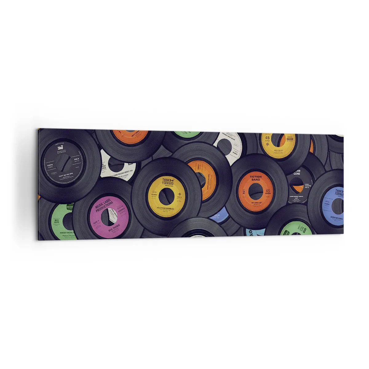 Bild auf Leinwand - Leinwandbild - Bunte Vinyls übereinander gestapelt - 160x50cm - Farben der Klassiker - Moderne Wanddekoration für Wohnzimmer und Schlafzimmer ARTTOR
