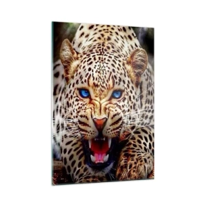 Glasbild - Bild auf glas - Ein wilder blauäugiger Leopard in freier Wildbahn - 50x70cm - Schönheitswut tut nicht weh - Moderne Wanddekoration für Wohnzimmer und Schlafzimmer ARTTOR