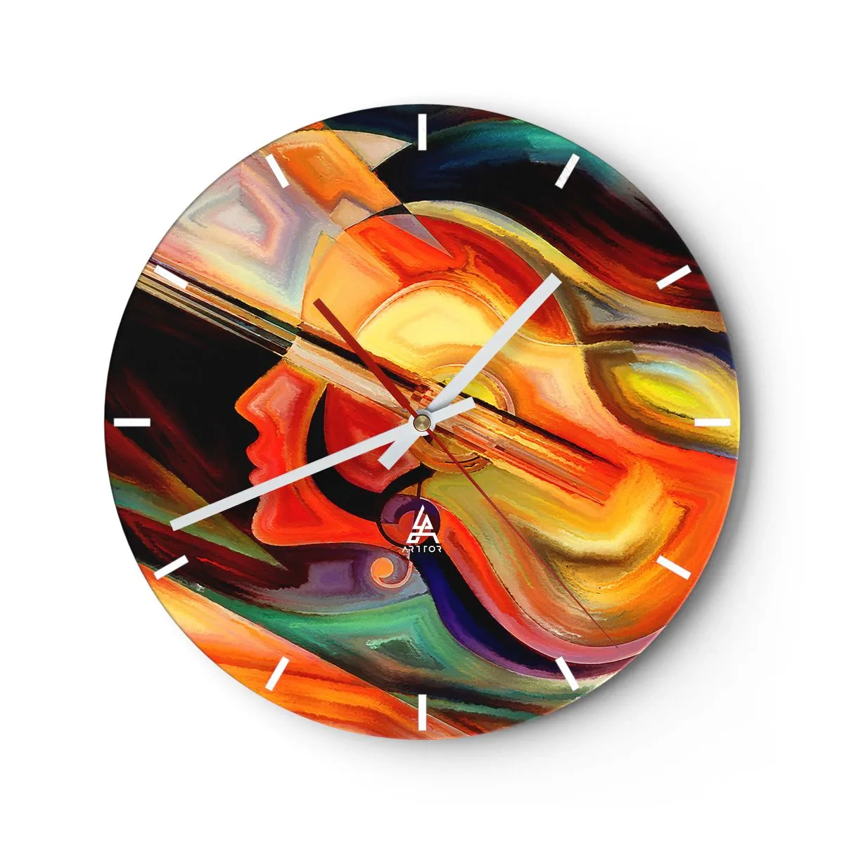 Wanduhr - Glasuhr - Ein abstraktes Gemälde einer Gitarre und eines Gesichts in warmen Farben. - 30x30cm - Alles ist gut - Moderne Wanddekoration für Wohnzimmer, Küche und Schlafzimmer ARTTOR