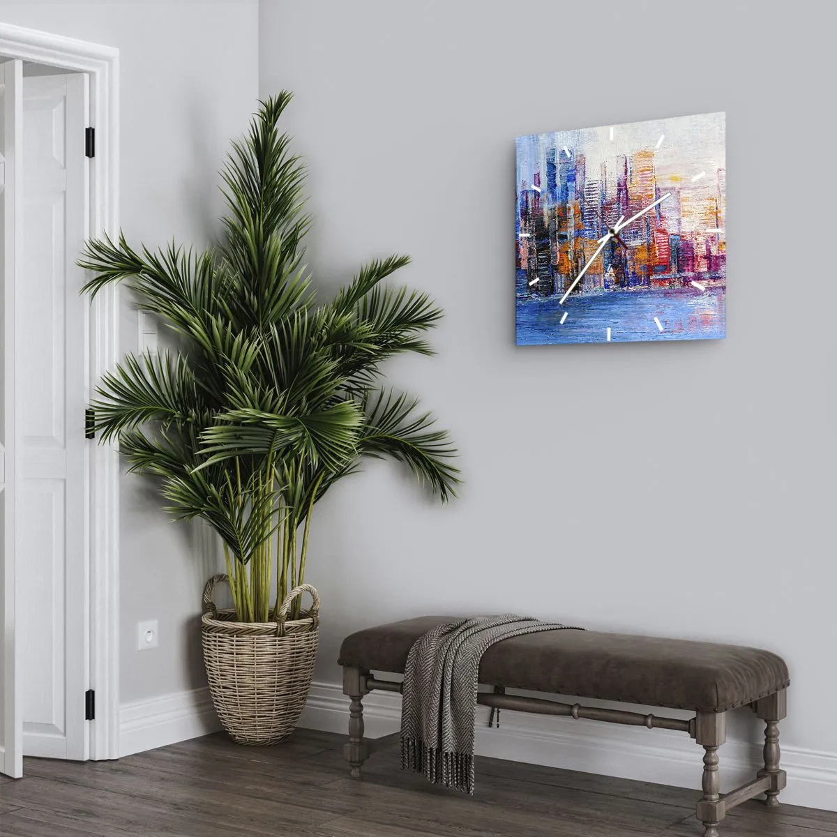 Wanduhr - Glasuhr - Fröhliche Metropole - 40x40 cm