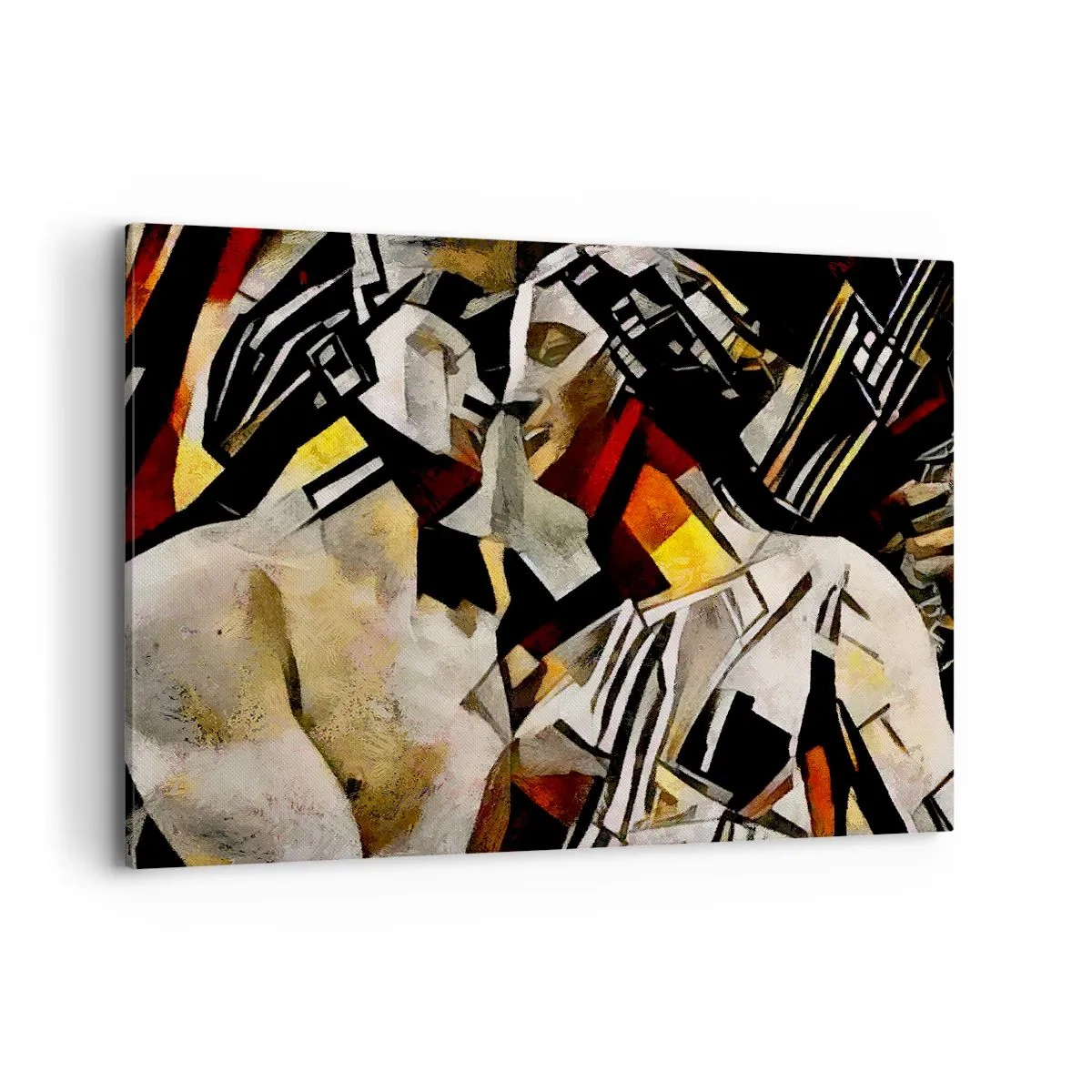 Bild auf Leinwand - Leinwandbild - Abstrakte Komposition mit Silhouetten in dynamischer Form - 100x70cm - Ein statuenhafter Kuss - Moderne Wanddekoration für Wohnzimmer und Schlafzimmer ARTTOR