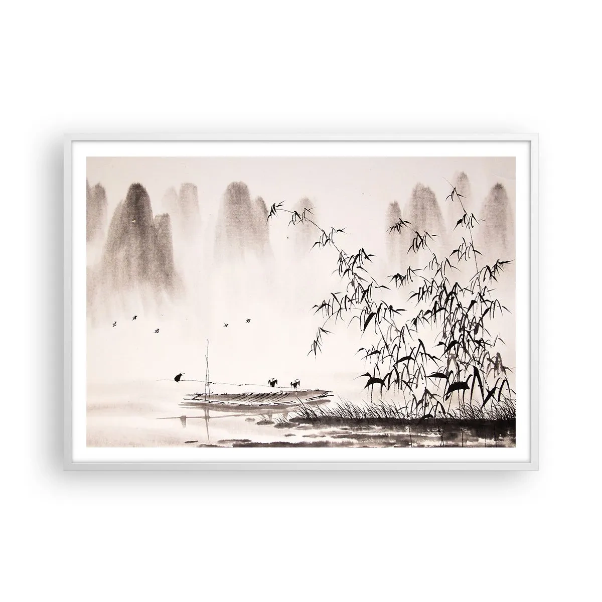 Poster in einem weißen Rahmen - Die Stille der Reisfelder - 100x70 cm