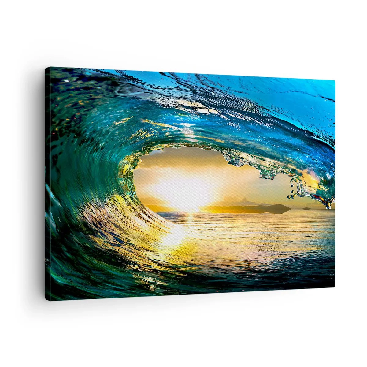 Bild auf Leinwand - Leinwandbild - Meereswelle in der Sonne mit Blick auf den Horizont - 70x50cm - In einem smaragd-goldenen Kristall - Moderne Wanddekoration für Wohnzimmer und Schlafzimmer ARTTOR