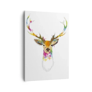 Bild auf Leinwand - Leinwandbild - Bunter Hirschkopf im künstlerischen Stil - 50x70cm - Ein mildes Reh in Farbe getaucht - Moderne Wanddekoration für Wohnzimmer und Schlafzimmer ARTTOR