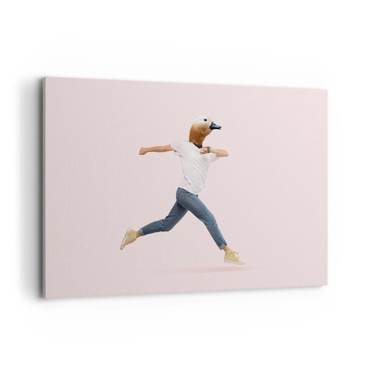Bild auf Leinwand - Leinwandbild - Eine surrealistische Figur mit einem Entenkopf in Bewegung - 120x80cm - Eine Prise Absurdität - Moderne Wanddekoration für Wohnzimmer und Schlafzimmer ARTTOR