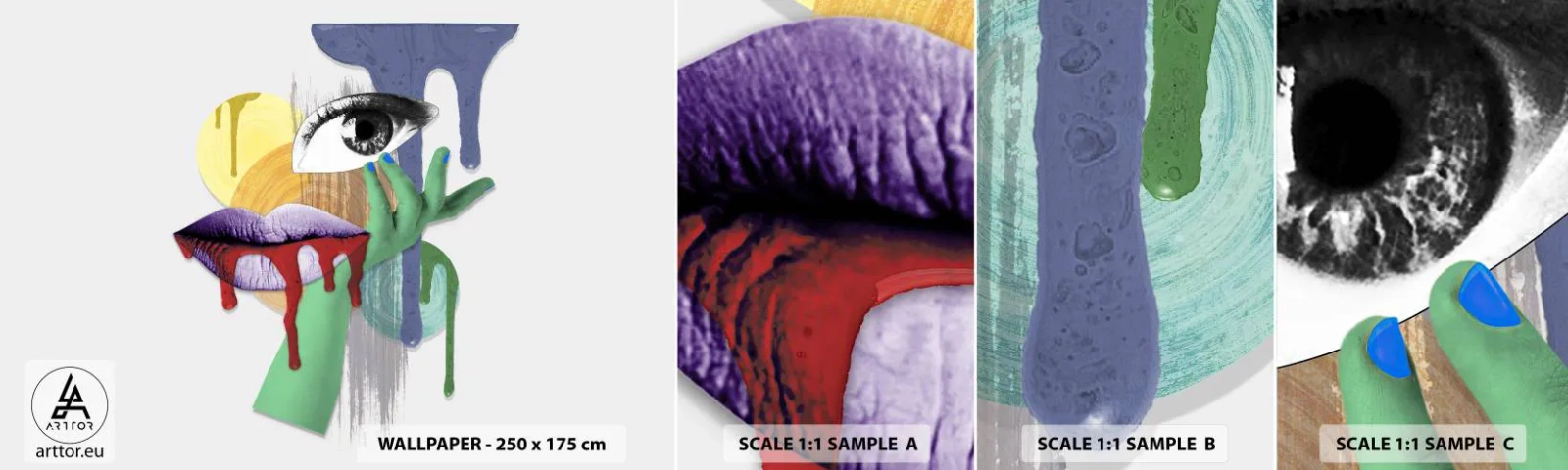 Fototapeten Muster Selbstklebend Deluxe Sticker - Ein dekonstruiertes Porträt - Abstraktion, Stück, Auge - 100x30 cm