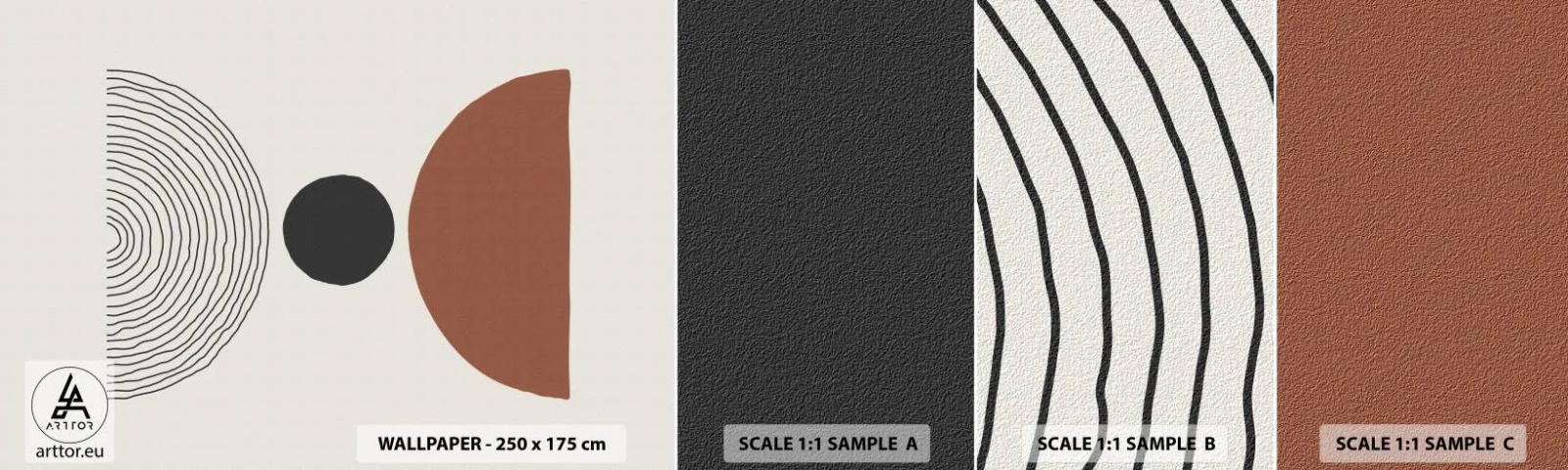 Fototapetenmuster Standard Eco - Das Zentrum der Aufmerksamkeit - Abstraktion, Stück, Halbkreise - 100x30 cm