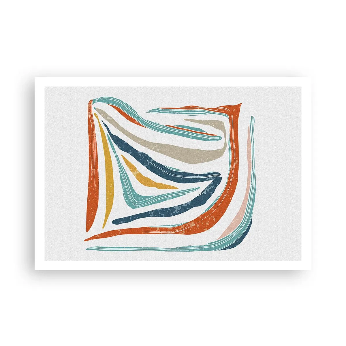 Poster - Bunte, dynamische Linien in Blau-, Orange- und Beigetönen - 100x70cm - Abstraktion mit einem freundlichen Lächeln - Moderne Wanddekoration für Wohnzimmer und Schlafzimmer ARTTOR