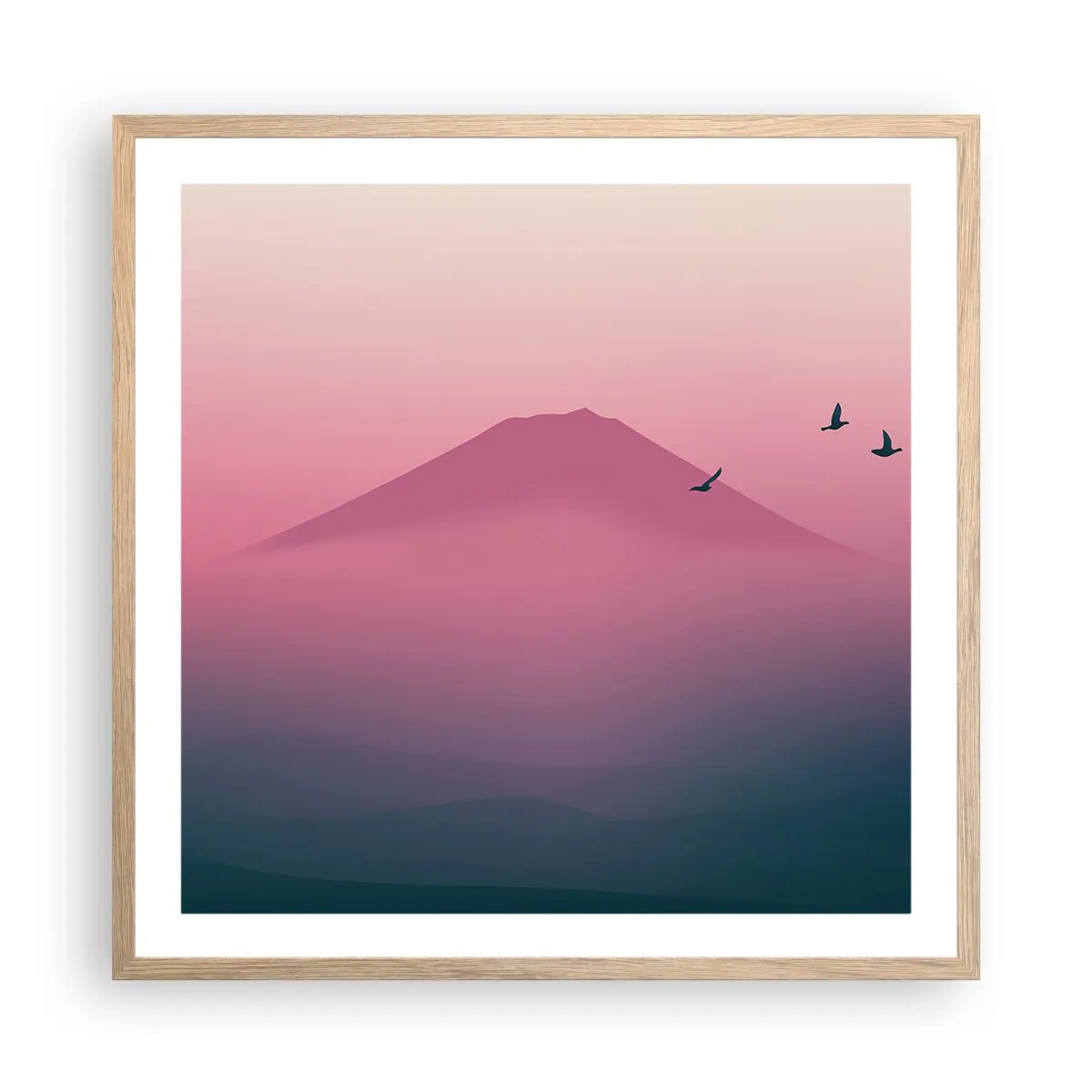 Poster in einem Rahmen aus heller Eiche - Wanderer über den Wolken - 60x60 cm