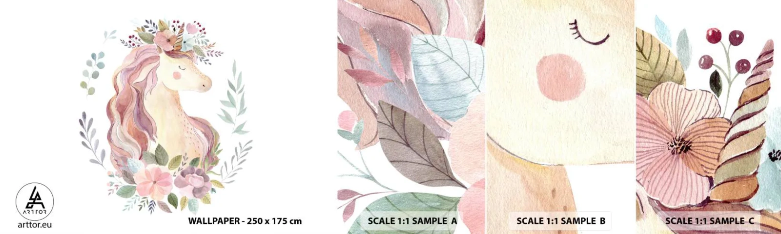 Fototapetenmuster Standard Eco - Eine Einladung in die Welt der Märchen - Einhorn, Mädchenhaft, Für Kinder - 100x30 cm