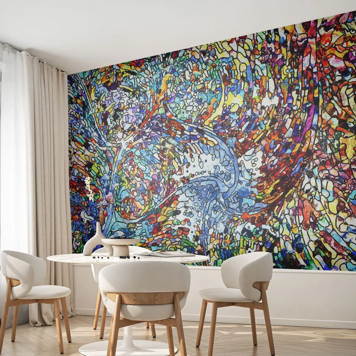 Fototapete Premium Canvas - Glasmalerei Wassertropfen - Abstraktion, Stück, Grafik - 350x256 cm