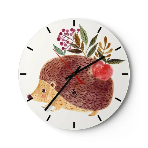 Wanduhr - Glasuhr - Igel mit Apfel und Zweigen auf hellem Hintergrund - 30x30cm - Und dann magst du mich schon - Moderne Wanddekoration für Wohnzimmer, Küche und Schlafzimmer ARTTOR