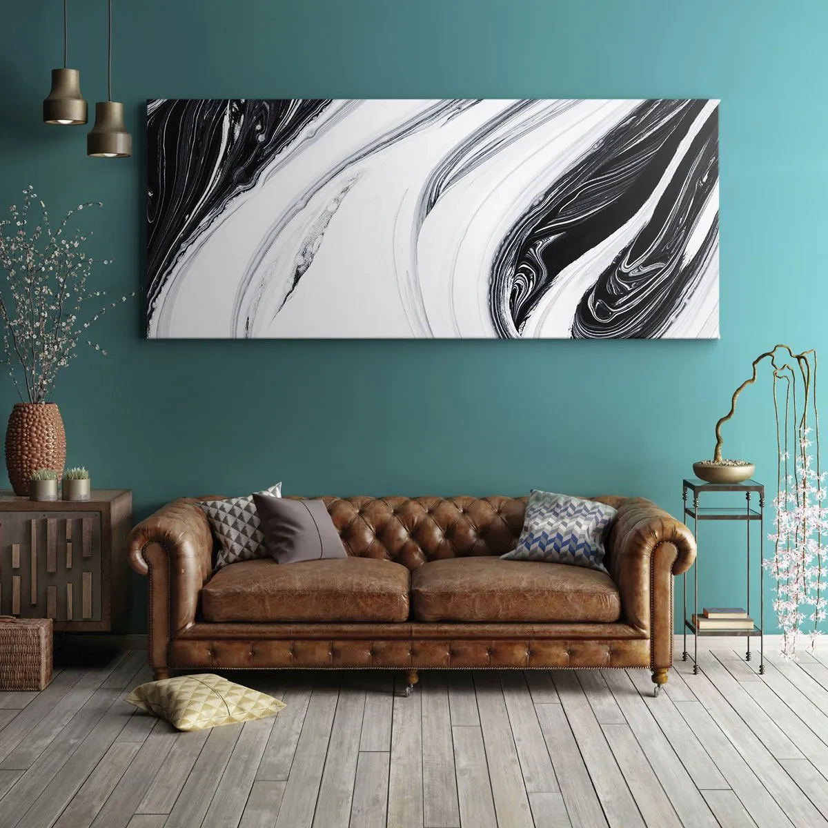 Bild auf Leinwand - Leinwandbild - Schwarz-Weiß-Abstraktion mit dynamischen Linien und Wirbeln - 160x50cm - Kombination aus Gegensätzen - Moderne Wanddekoration für Wohnzimmer und Schlafzimmer ARTTOR