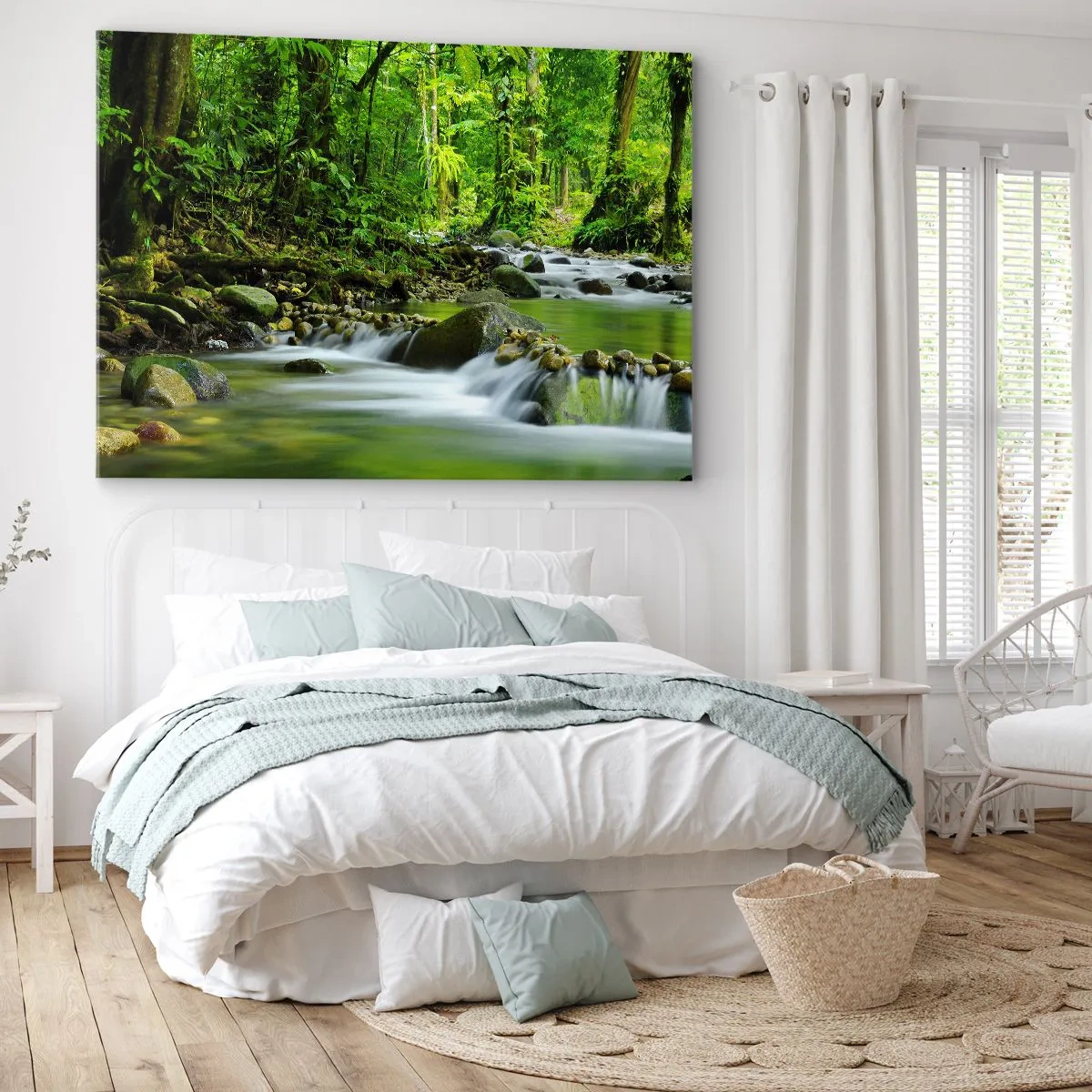Bild auf Leinwand - Leinwandbild - Ein Bach in einem üppigen tropischen Wald - 100x70cm - Schwimmen Sie in einem Meer aus Grün - Moderne Wanddekoration für Wohnzimmer und Schlafzimmer ARTTOR