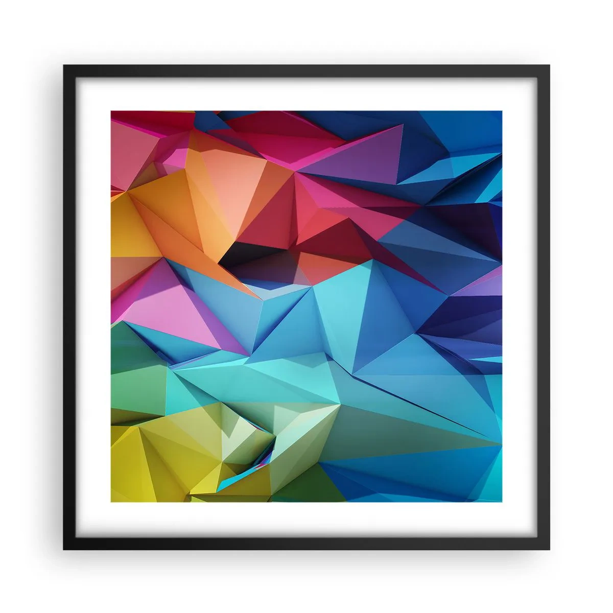 Poster in einem schwarzem Rahmen - Regenbogen-Origami - 50x50 cm