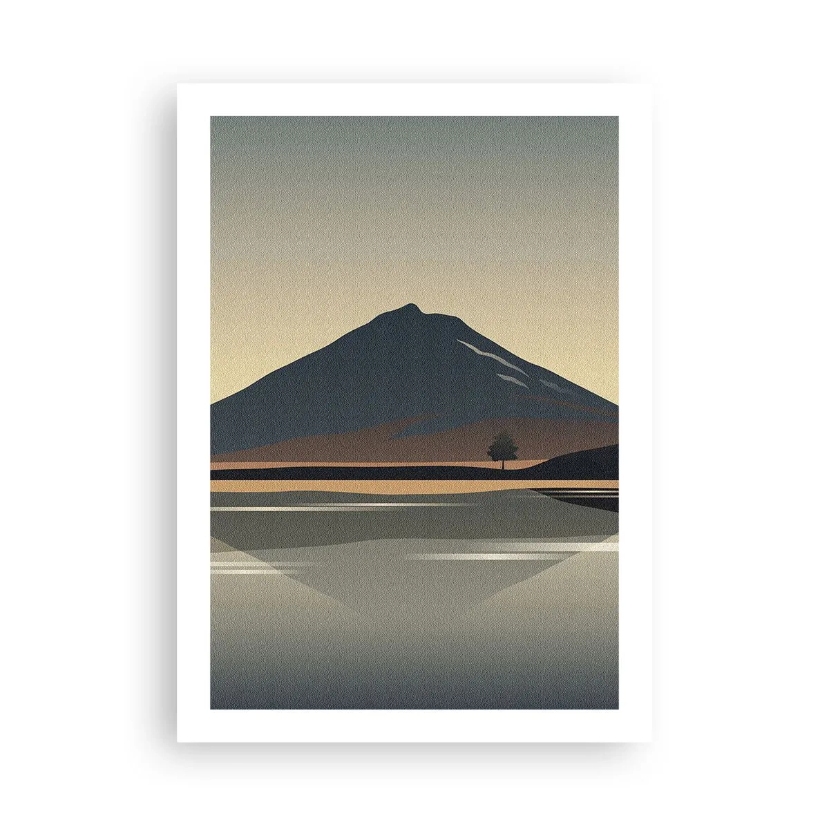 Poster - Eine minimalistische Berglandschaft mit einer Spiegelung in einem See - 50x70cm - Spiegelreflexion - Moderne Wanddekoration für Wohnzimmer und Schlafzimmer ARTTOR
