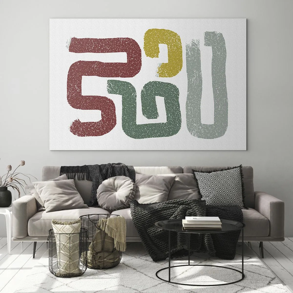 Glasbild - Bild auf glas - Bunte abstrakte Zeichen auf weißem Hintergrund - 120x80cm - In einer unbekannten Sprache - Moderne Wanddekoration für Wohnzimmer und Schlafzimmer ARTTOR