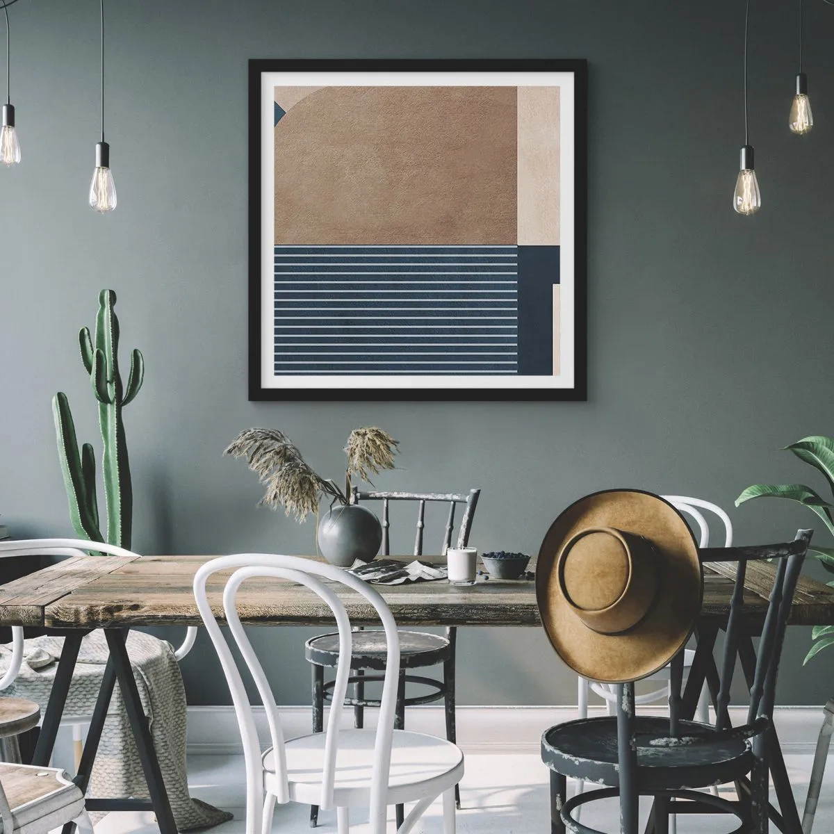 Poster in einem schwarzem Rahmen - Komposition aus Einfachheit und Rundheit - 60x60 cm