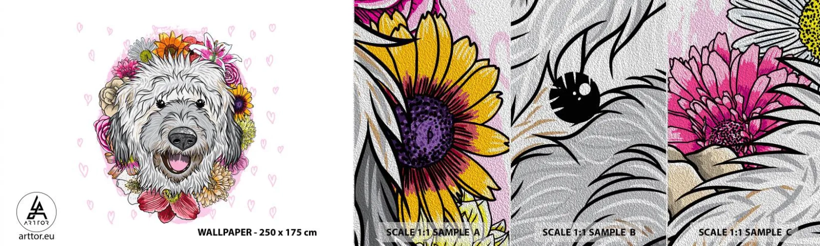 Fototapeten Muster Premium Sand - Welpenfreude - Abstraktion, Hund, Für Kinder - 100x30 cm