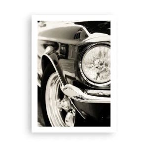 Poster - Eine Schwarzweiß-Nahaufnahme des Scheinwerfers eines Oldtimers. - 50x70cm - Dauerhafter Glanz - Moderne Wanddekoration für Wohnzimmer und Schlafzimmer ARTTOR