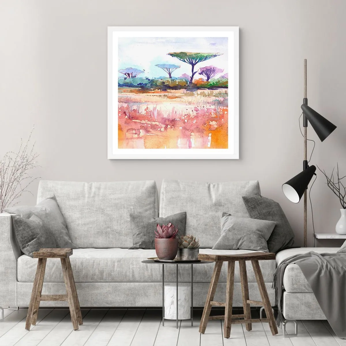 Poster in einem weißen Rahmen - Savannah-Farben - 30x30 cm