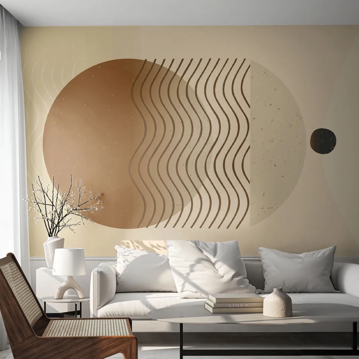Fototapete Premium Sand - Geometrische Formen und Linien in Beige- und Brauntönen - 100x70cm - Zur Entstehung geometrischer Figuren - Moderne Wanddekoration für Wohnzimmer und Schlafzimmer ARTTOR