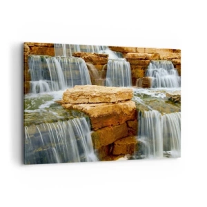 Bild auf Leinwand - Leinwandbild - Ein Wasserfall, der Steinstufen hinunterfließt - 100x70cm - Treppe zum Himmel - Moderne Wanddekoration für Wohnzimmer und Schlafzimmer ARTTOR