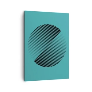 Bild auf Leinwand - Leinwandbild - Ein minimalistischer Kreis mit Linien auf türkisfarbenem Hintergrund. - 50x70cm - Kreis – eine geometrische Variante - Moderne Wanddekoration für Wohnzimmer und Schlafzimmer ARTTOR