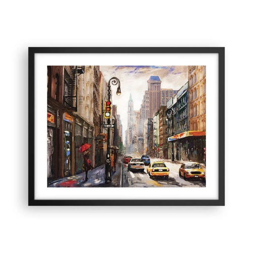 Poster in einem schwarzem Rahmen - New York - auch im Regen bunt - 50x40 cm