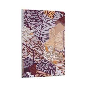 Glasbild - Bild auf glas - Grafische Blätter vor einem Hintergrund aus geometrischen Formen - 50x70cm - Unmögliche Beziehung zwischen Geometrie und Natur - Moderne Wanddekoration für Wohnzimmer und Schlafzimmer ARTTOR