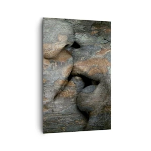 Bild auf Leinwand - Leinwandbild - Ein künstlerisches Motiv eines in Fels gehauenen Gesichts mit natürlichem Textureffekt. - 80x120cm - Für immer zusammen - Moderne Wanddekoration für Wohnzimmer und Schlafzimmer ARTTOR