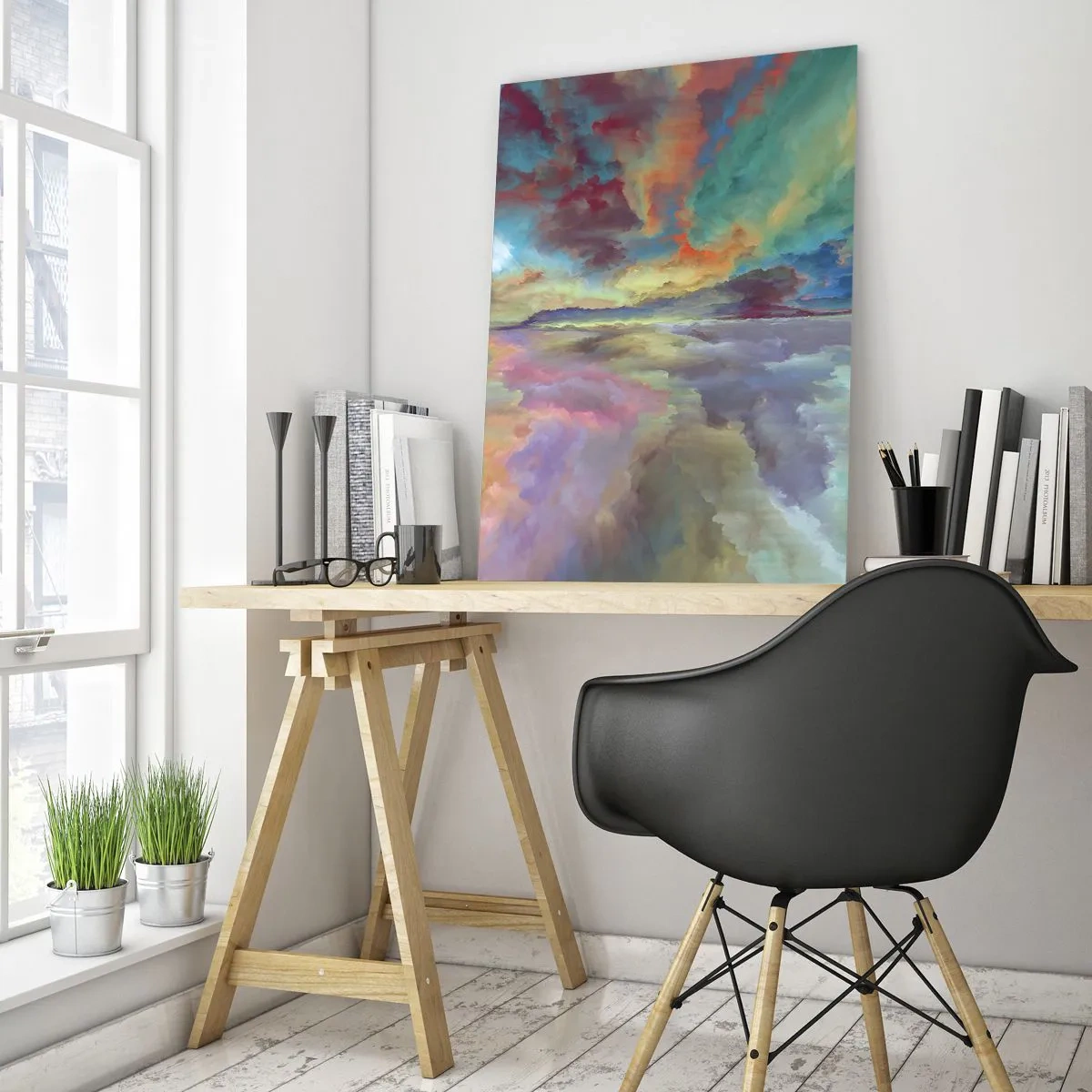Glasbild - Bild auf glas - Bunte Wolkenlandschaft im abstrakten Stil - 70x100cm - Zwei Himmel - Moderne Wanddekoration für Wohnzimmer und Schlafzimmer ARTTOR