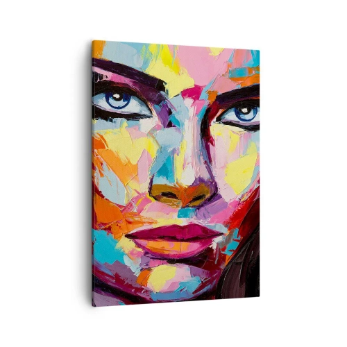 Bild auf Leinwand - Leinwandbild - Ein farbenfrohes abstraktes Porträt einer Frau in intensiven Farben. - 50x70cm - Auch die Seele ist bunt - Moderne Wanddekoration für Wohnzimmer und Schlafzimmer ARTTOR