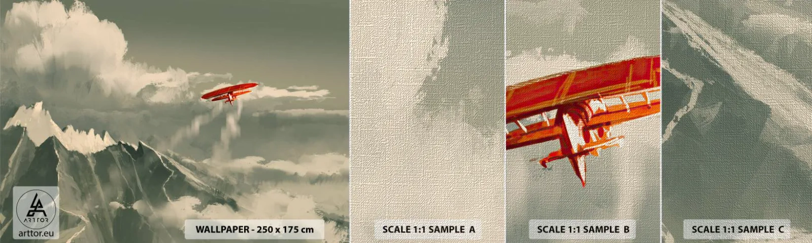 Fototapeten Muster Premium Canvas - Furchtloser Pionier - Abstraktion, Flugzeug, Berglandschaft - 100x30 cm