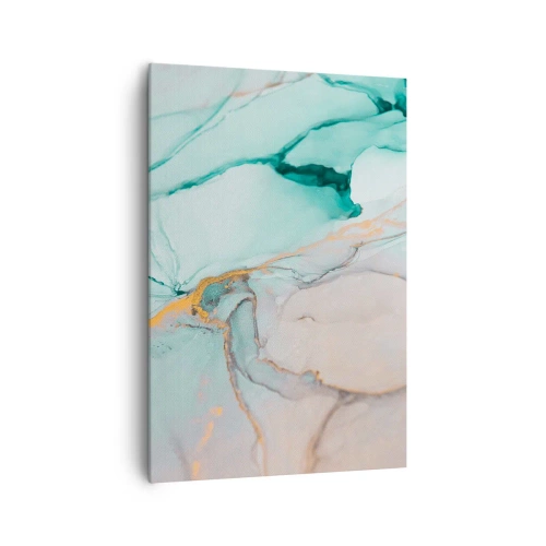 Bild auf Leinwand - Leinwandbild - Eine abstrakte Komposition in Türkis- und Goldtönen. - 70x100cm - Ein Tanz der Formen und Farben - Moderne Wanddekoration für Wohnzimmer und Schlafzimmer ARTTOR
