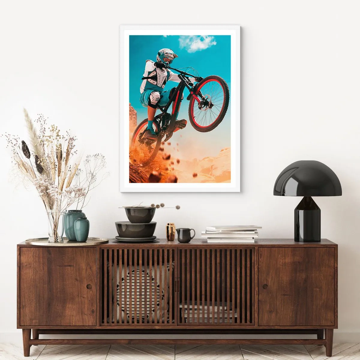 Poster in einem weißen Rahmen - Fahrrad-Wahnsinn-Dämon - 70x100 cm