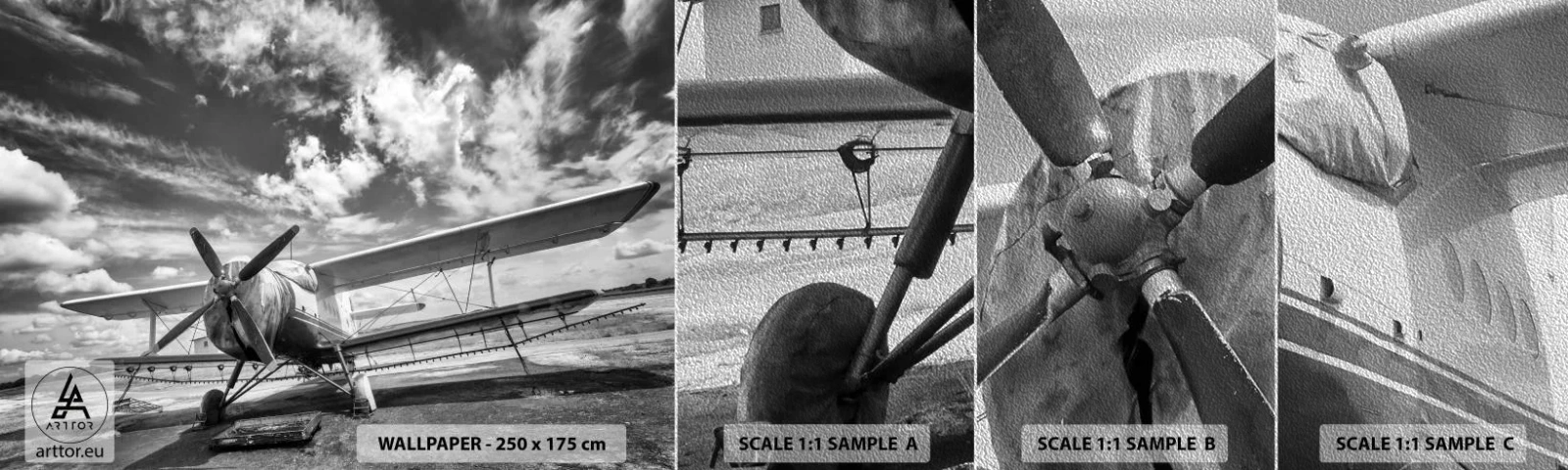 Fototapeten Muster Premium Sand - Ich kann es kaum erwarten! - Flugzeug, Flugzeug, Schwarz und weiß - 100x30 cm