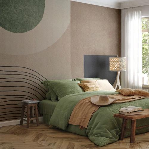 Fototapete Premium Sand - Geometrische Formen in gedeckten Farben - 100x70cm - Sanftheit des Ovals - Moderne Wanddekoration für Wohnzimmer und Schlafzimmer ARTTOR