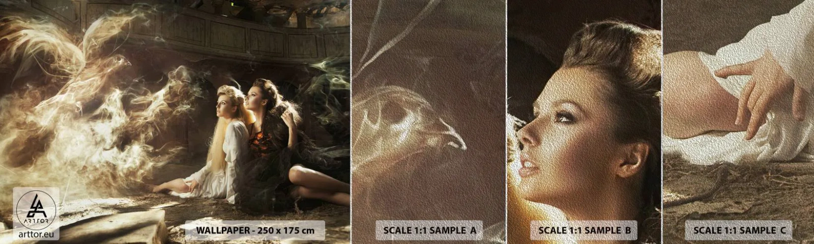 Fototapeten Muster Premium Sand - Und es gab Poesie - Abstraktion, Phönix, Frau - 100x30 cm