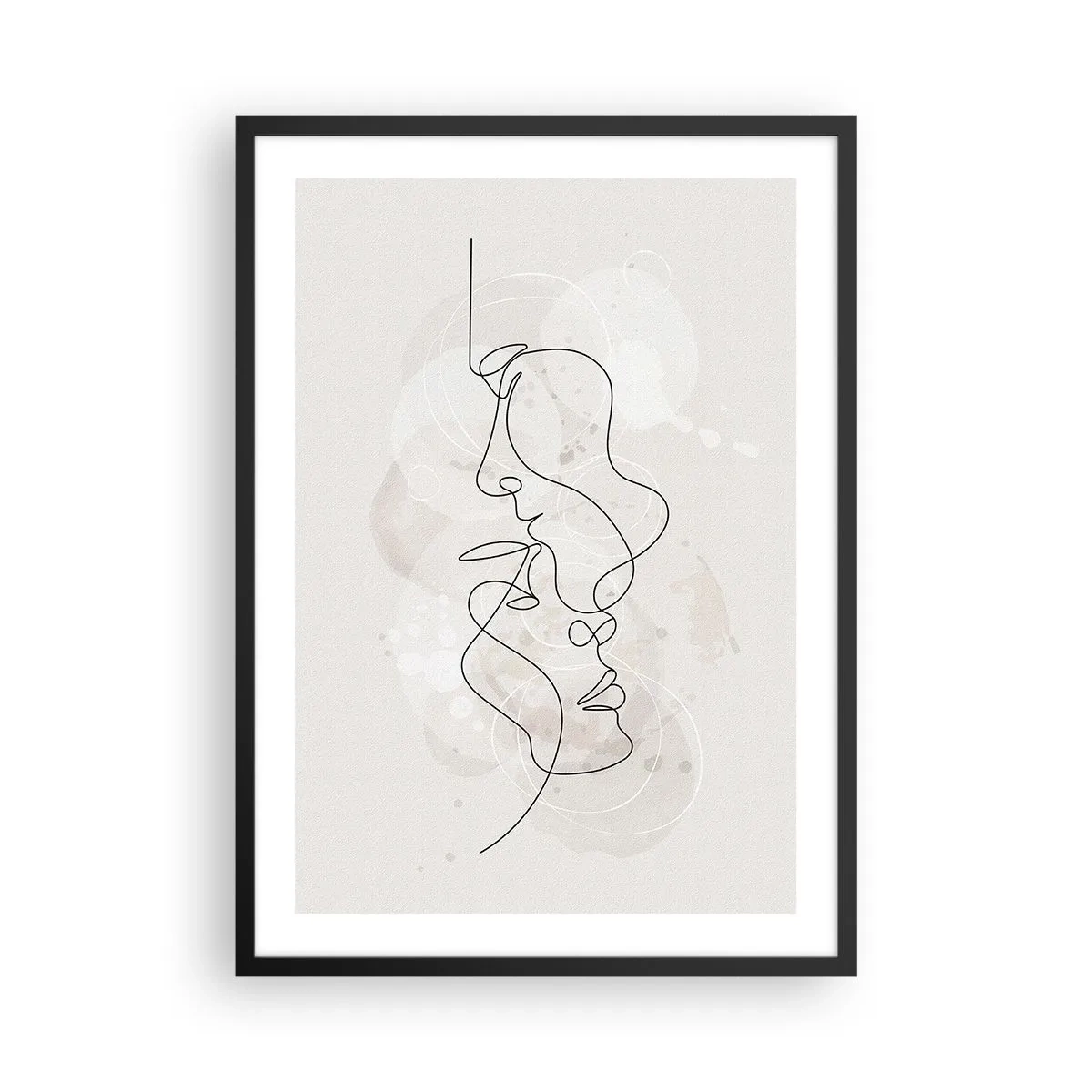 Poster in einem schwarzem Rahmen - Minimalistische Gesichtskunst mit einer einzigen Linie - 50x70cm - Verstrickt in eine Umarmung - Moderne Wanddekoration für Wohnzimmer und Schlafzimmer ARTTOR