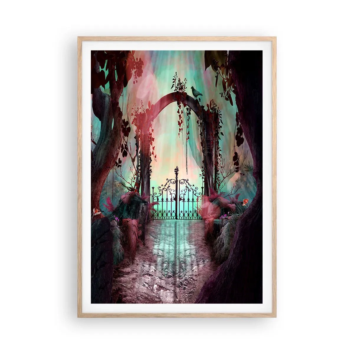 Poster in einem Rahmen aus heller Eiche - Geheimer Garten - 70x100 cm