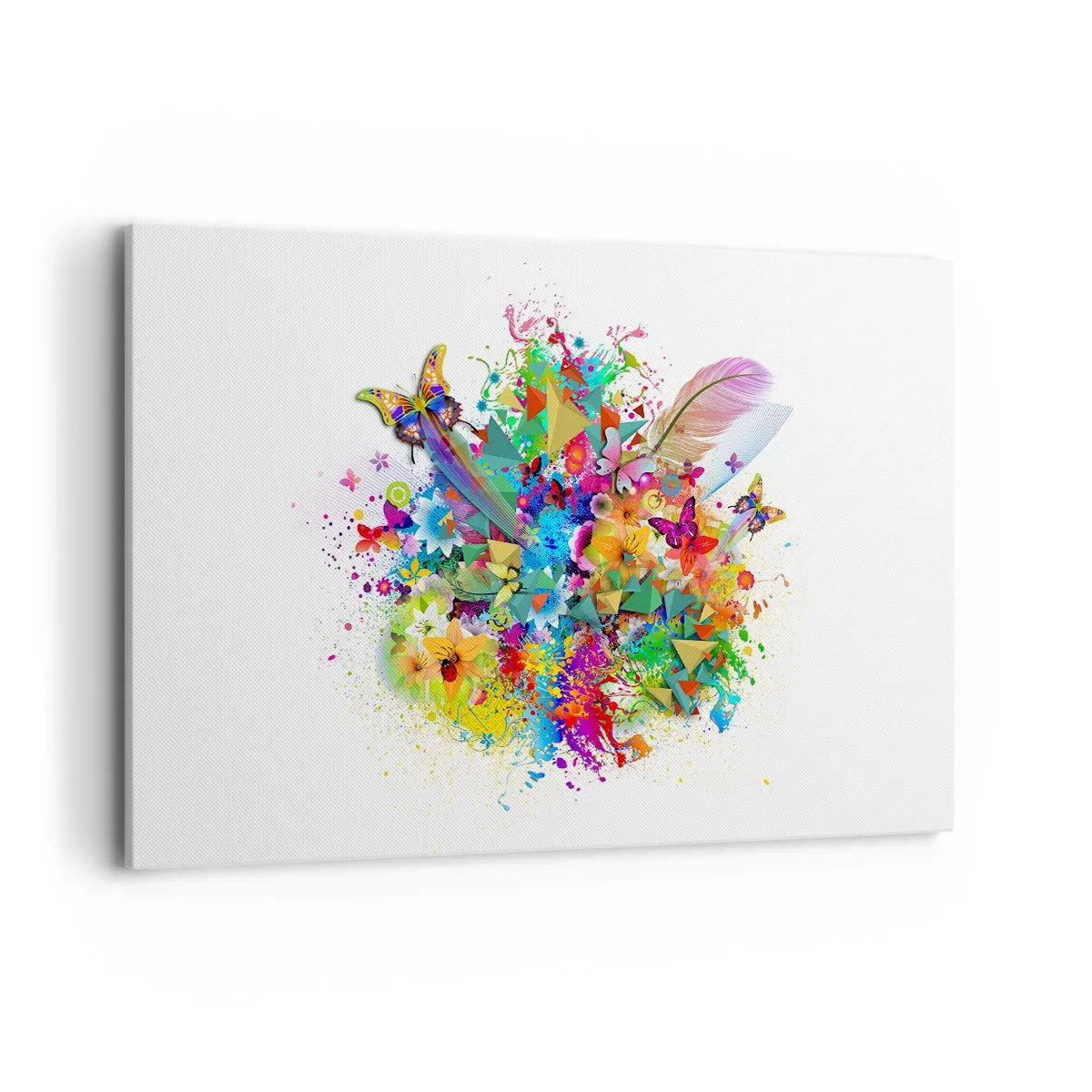 Bild auf Leinwand - Leinwandbild - Farbenfrohes Motiv mit Blumen und Schmetterlingen - 120x80cm - Ein Strauß Freude - Moderne Wanddekoration für Wohnzimmer und Schlafzimmer ARTTOR